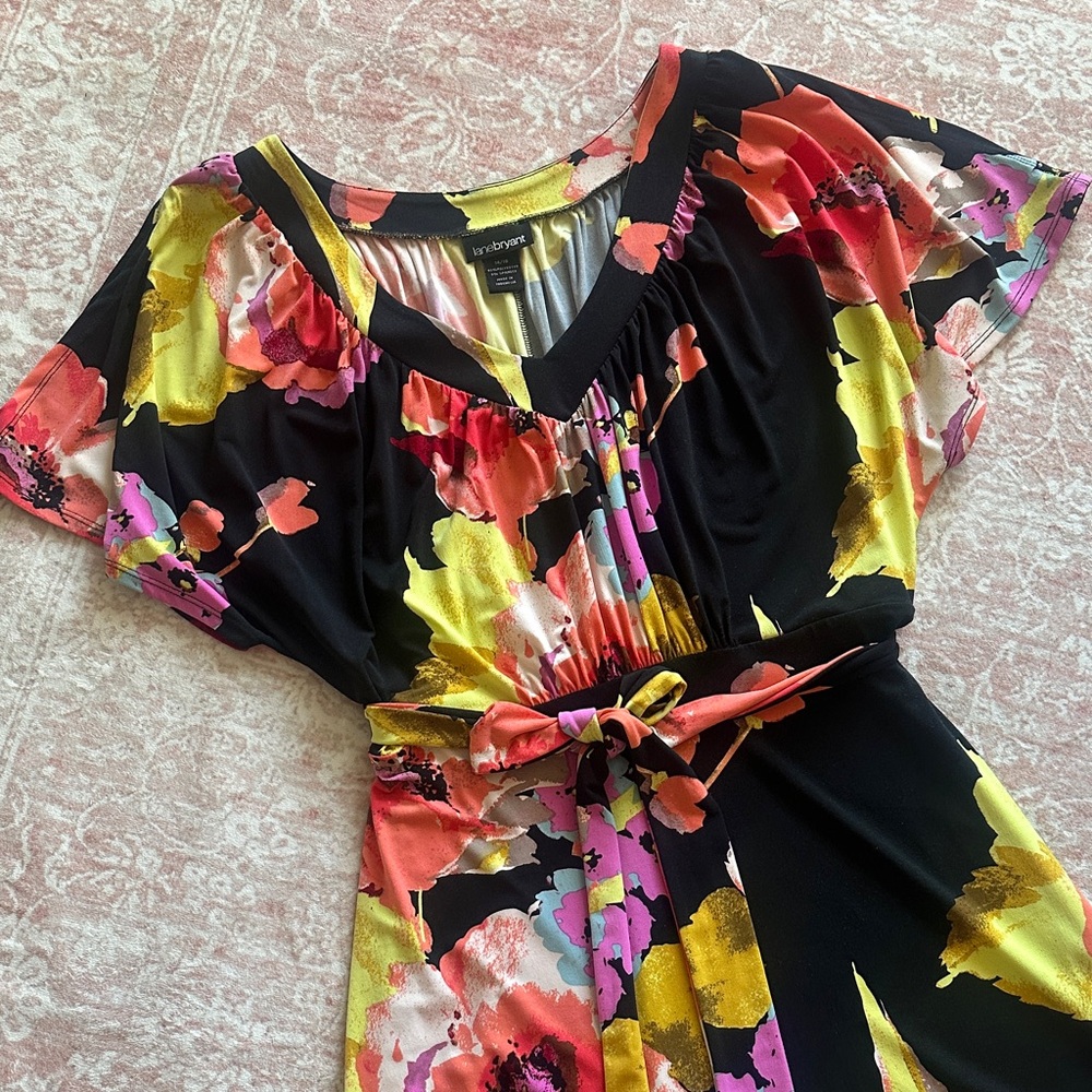 Lane Bryant Black Mini Dress with Neon Floral Print